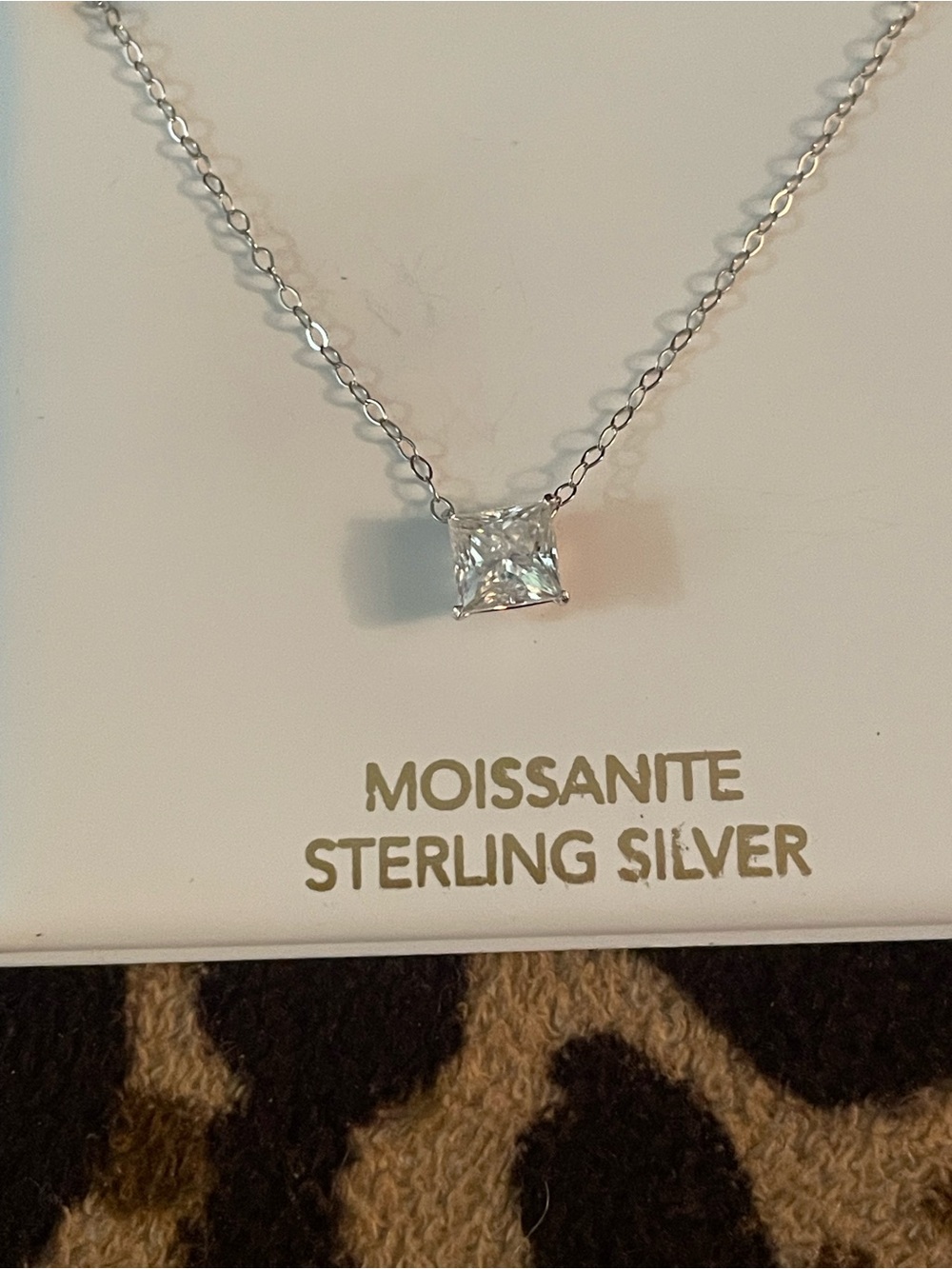 Sterling Silver Moissanite Square Pendant Necklace - White